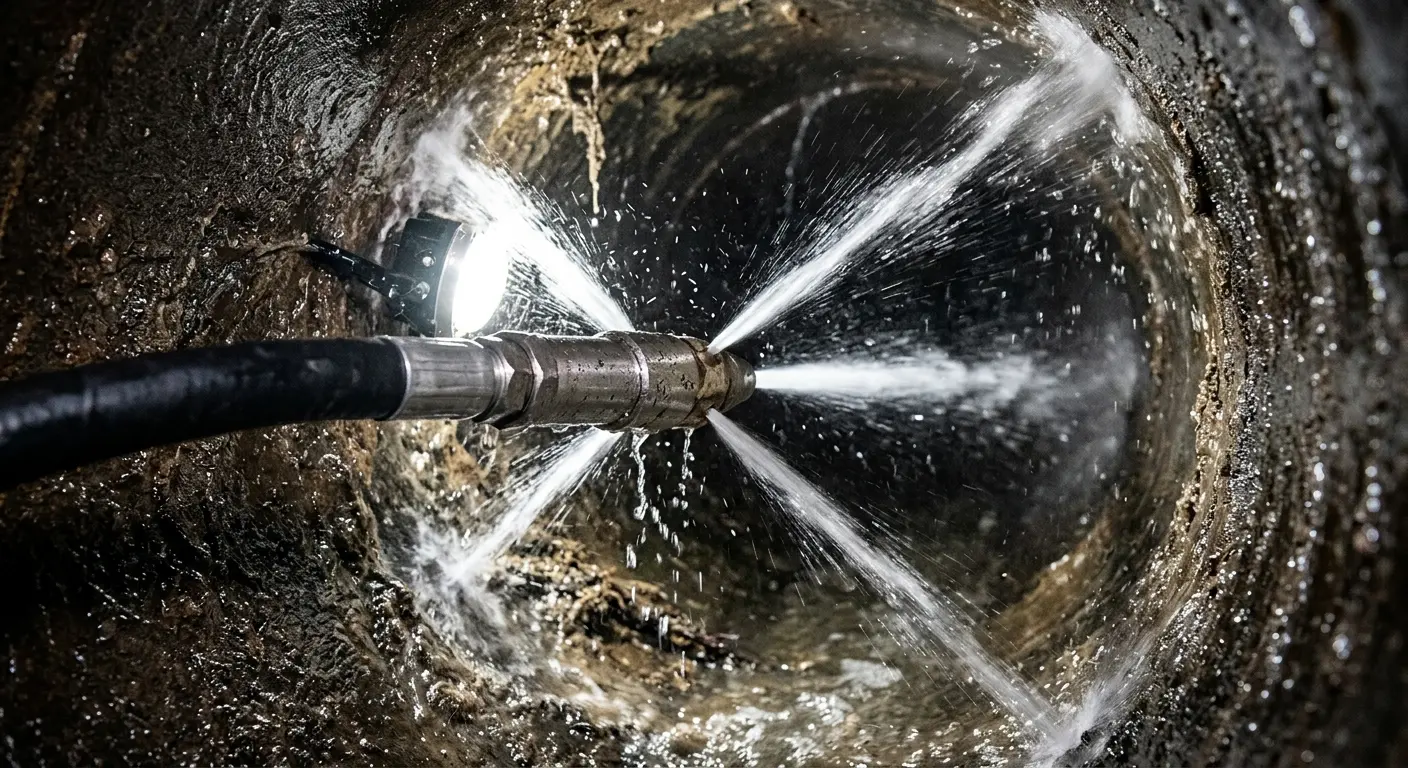 High-pressure hydro jetting nozzle cleaning sewer pipe for Sewer Cleanout in Arnold